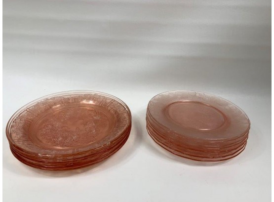 Pink Depression Glass Open Rose Dinner And Thistle  Salad Plates