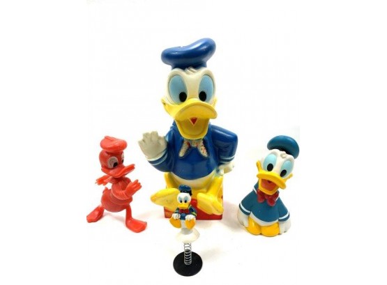 Vintage Plastic   Donald Ducks 2 Banks  1 - Pull String Toy 1 Pop Up Toy