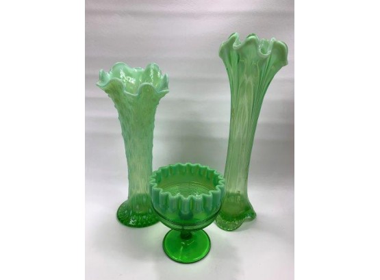 2 Glass Fenton Vases And Bowl