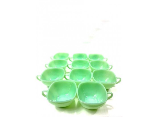 Lot Of 11 Square Jadeite Coffee Cups