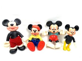 4 Vintage Hard Plastic Mickey Mouse Figurines