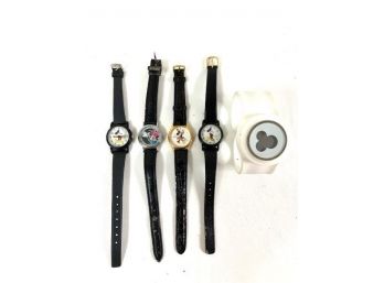 5 - Minnie And Mickey Mouse Watches - 1 - Seiko, 3 - Lorus And 1 Snap White  Plastic Band