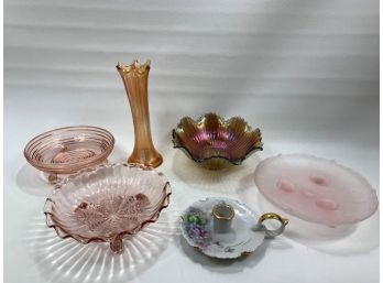 Mixed Lot Of Candy Dishes, Vase And Candle Holder