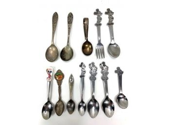 Collection Of 12 Stainless And Silver Plated Collectors Spoons