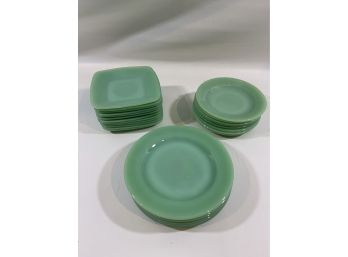 Lot Of Jadeite - 12  Square Saucers, 7 Round Saucers And 5 Small Plates