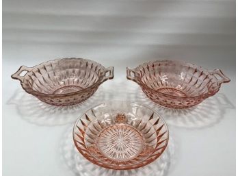 3 Pink Depression  Glass Bowls