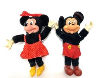 Very Old Stuffed Rubber Face Mickey And Minnie Mouse Doll