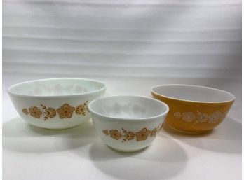 3 Vintage Pyrex Butterfly Gold Bowls