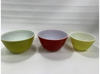 3 Vintage Pyrex Bowls - Yellow, Lime Green And Red