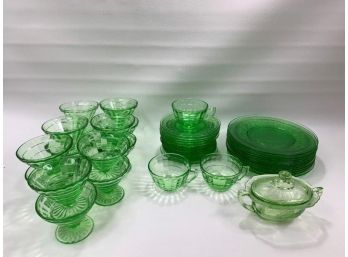 Green Depression Glass Set