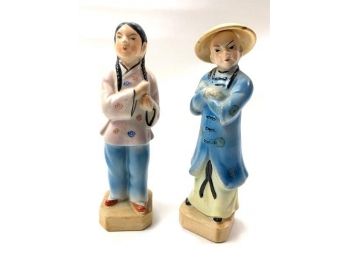 2 Vintage Occupied Japan Asian Man And Woman Figurine