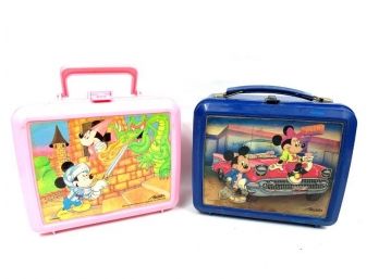 2 - Plastic Mickey And Minnie Mouse Lunch Pails