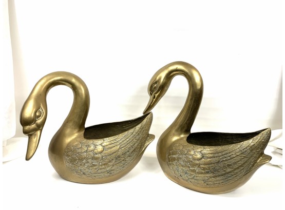 2 Large Brass Swan Plant Holders
