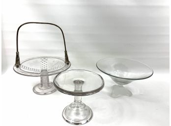 Crystal Cake Plate And 2 Bowls