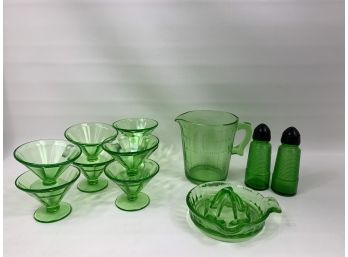 Lot Of Mixed  Vintage Green Depression Glass