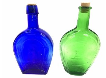 Vintage Blue And Green Glass Decanter Bottles