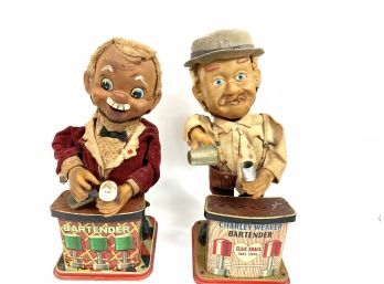 2 - Vintage Tin Charlie Weaver Bartender Toys