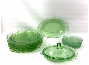 Lot Of Mixed Green Depression Glass