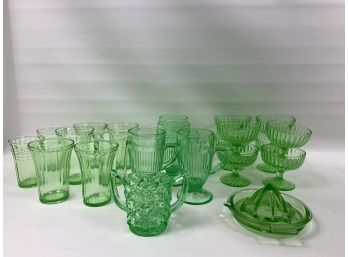 Lot Of Mixed Green Depression Glass