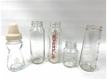 Lot Of 5 Vintage Glass Baby Bottles