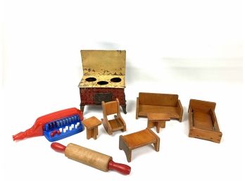 Lot Of Vintage Toys And Doll House Furniture