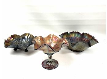 Lot Of 3 Carnival Glass Bowls