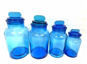 4 - Blue Blown Glass Apothecary Jar Set