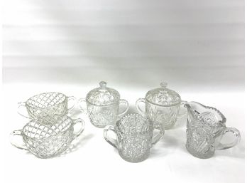 Lot Of 5 Glass Sugar Bowls With Lids And 1 Creamer