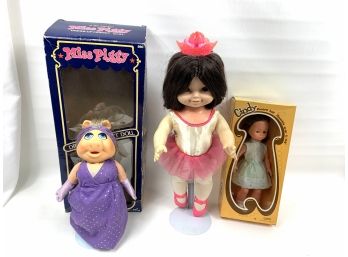 Lot Of 3 Vintage Dolls, Dancerella, Miss Piggy And Cindy
