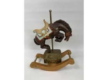 Porcelain Horse With Brass Music Box By Melodies - Horse Rocks As It Is Playing