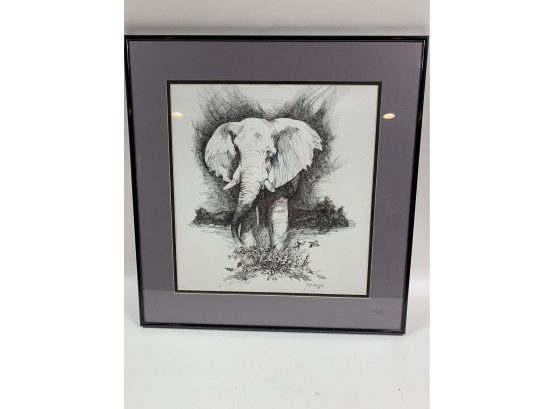 Graphite Print Of Elephant Signed By Jim Howell 1998