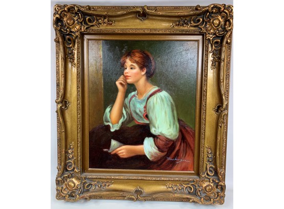 Beautiful  Framed Oil On Canvas 'Girl With A Letter'  Reproduction By Jackson