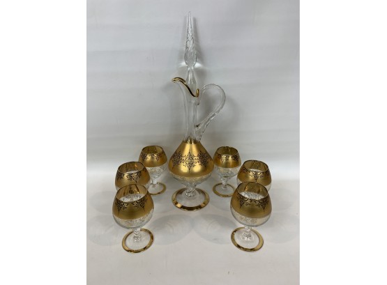 Glass Decanter With 6 Glasses Made In Italy
