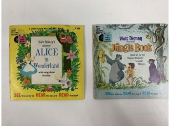 Lot Of 2 45 Walt Disney Record/books - The Jungle Book & Alice In Wonderland