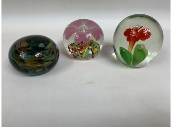Lot Of 3 Vintage Glass Paper Weights