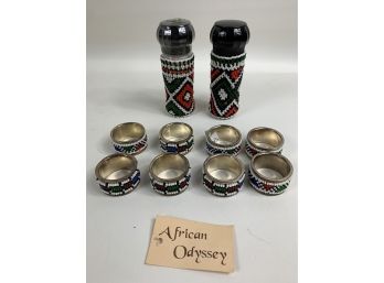 Lot Of African Odyssey Handmade Napkin Rings Salt And Pepper Grinders