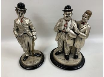 Abbott & Costello And Charlie Chaplin Silver Overlay Figurine Signed MD Mida's Barbieri
