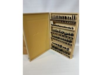 Large Collection Of Brand New Router Bits In Hanging Wood Case