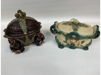 1 - Stoneware Tureen  With Lid And A Monkey Storage Containers With Lid