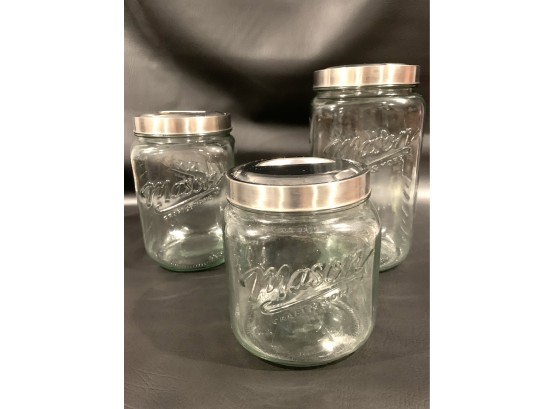 Lot Of 3 Large Mason Jars With Lids By Craft & More