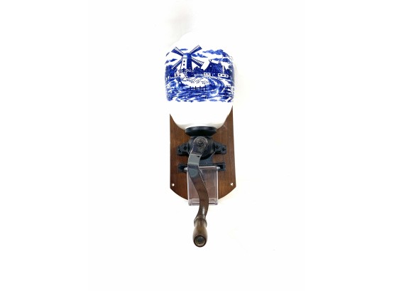 Vintage Blue And White Dutch Windmill Ceramic Coffee Grinder