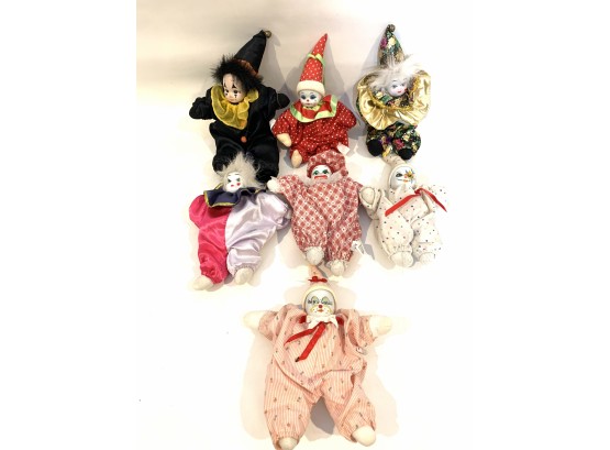 Lot Of 7 Small Porcelain Clown Dolls