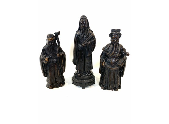 Lot Of 3 Oriental Chinese Feng Shui Resin Three Wise Men Statues