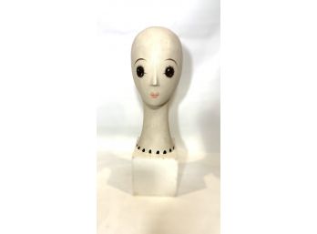 Vintage Mannequin Head On Wood Stand