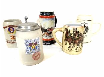 Lot Of 5  Assorted Ceramic Beer Steins