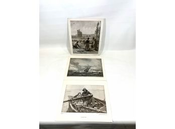 Lot Of 3 Perry Pictures 1900, 1901 And 1908 - The Balloon, Marine View And A Helping Hand