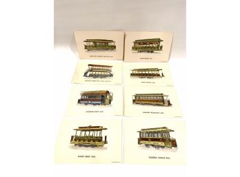 Set Of 8 1953 Prints Of Early American Trolley Auto Cars
