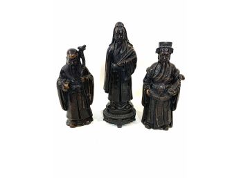 Lot Of 3 Oriental Chinese Feng Shui Resin Three Wise Men Statues