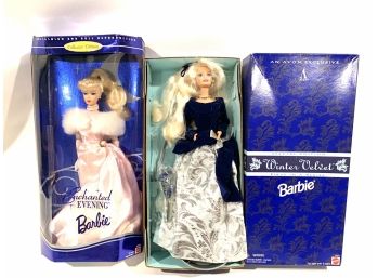 Lot Of 2 - Enchanted Evening And Avon Winter Velvet Barbie Doll