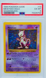 PSA 6 EX-MT MEWTWO Shadowless Base Set Graded Holographic Pokemon Card (UNDERGRADED??)